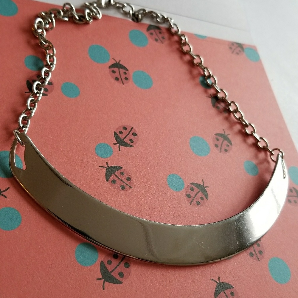Elegant necklace collar bar necklace silver tone curved panel minimalist jewelry